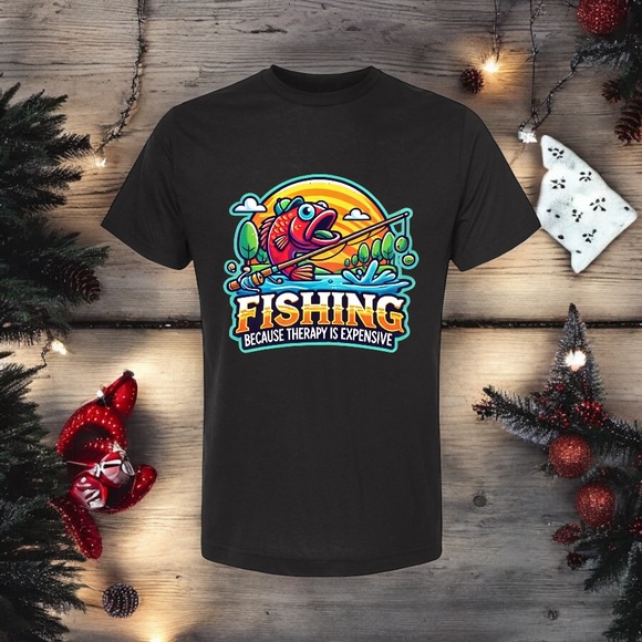 Fishing Therapy Black T-Shirt - Picture 1 of 1